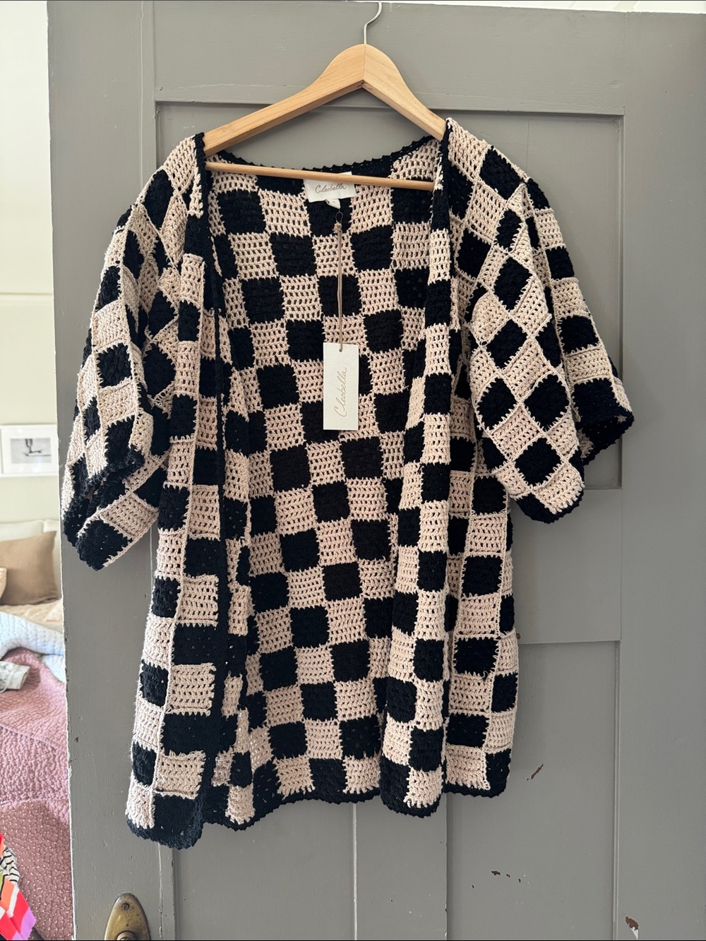 Cleobella Black & Cream Crochet Checkerboard Top